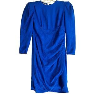 Vintage Mazara Dress Women Size 12 Blue 100% Silk Long Sleeve Back Zip STAIN